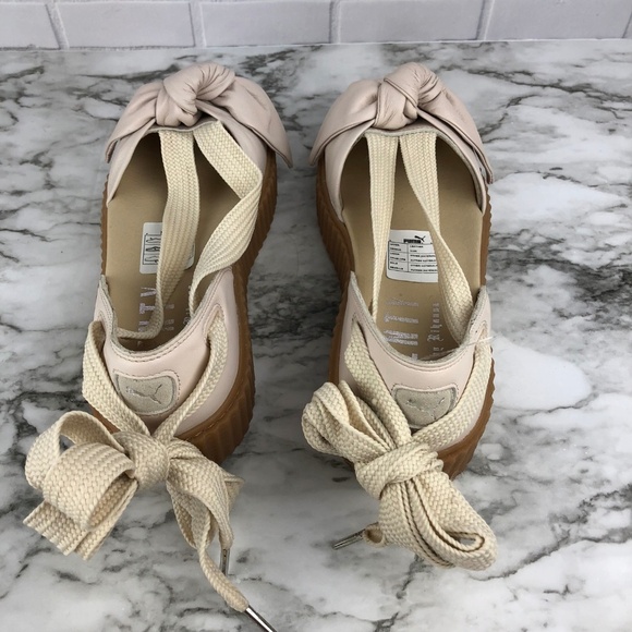 NEW Puma Cream Fenty Bandana Leather Laced Bow Flats Shoes - Picture 5 of 8